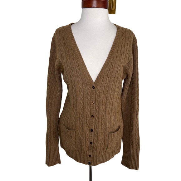 J. Crew Sweaters - J.Crew Cable Knit Cardigan Sweater Camel Merino Wool Angora Cashmere L Preppy